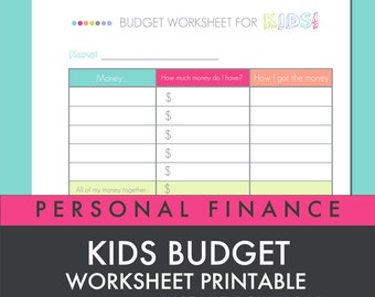Kids Budget Worksheet - Printable PDF - Personal Finance Worksheet - INSTANT DOWNLOAD