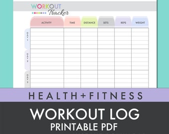 Workout Log Tracker - Printable PDF - INSTANT DOWNLOAD