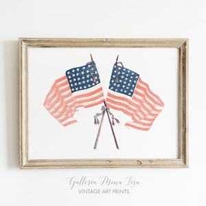 4th of July American Flag Print | Vintage American Flags | Independence Day Decor | Patriotic Art Print | Instant Download Printable