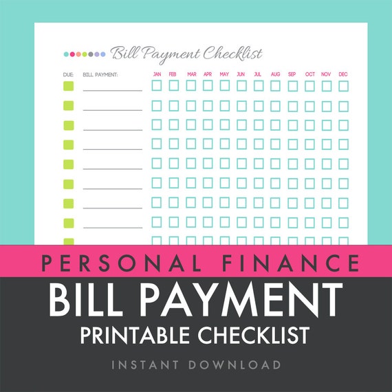 Bill Payment Checklist INSTANT DOWNLOAD Printable PDF Custom Organizer ...