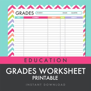 Grades Sheet - Grading Worksheet - Homeschool Printable - Education - Teacher - PDF - Instant Download - Letter Size