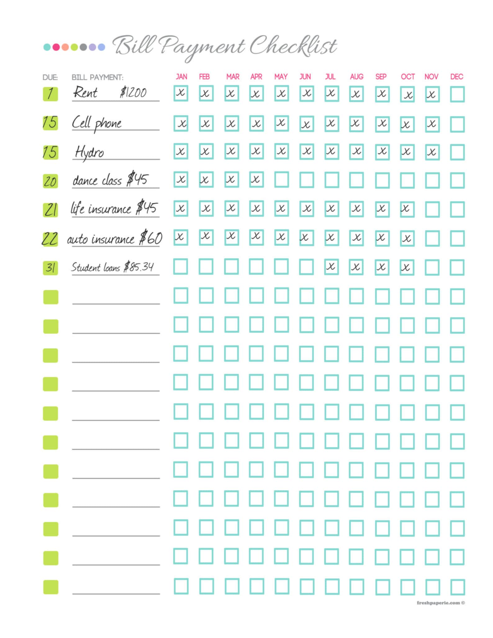 Bill Payment Checklist Printable PDF Custom Organizer Etsy