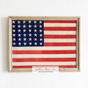 Vintage American Flag Print, 4th of July Print, American Flag Patriotic Print, Independence Day Art, July 4th Printable, America Wall Art