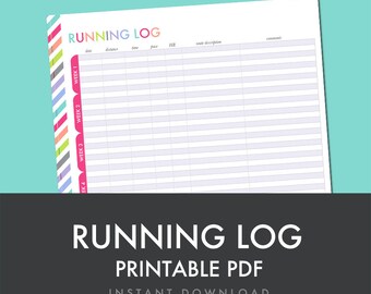 Running Log - Printable PDF - Planner Printable - Fitness - Health