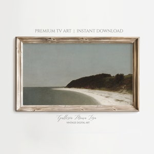Samsung TV Frame Art | Muted Landscape TV Frame Art | Seascape Painting | Soft Blue Vintage Art Digital Download