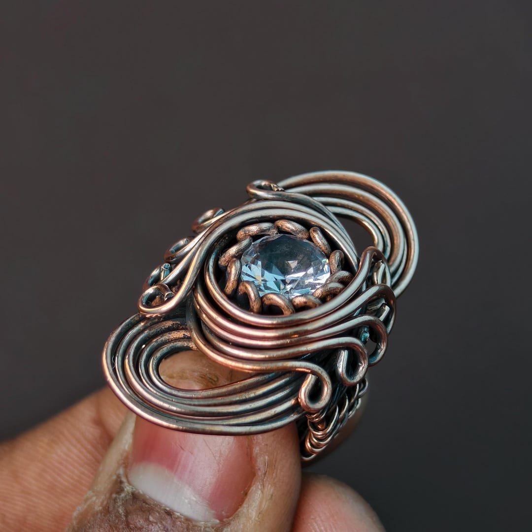 Copper Topaz Handcrafted Wire Wrapped Topaz Ring: Teardrop Copper Boho Ring - Etsy