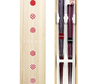 Japanese Lacquer Chopsticks Set with Paulownia Gift Box, Traditional Patterns