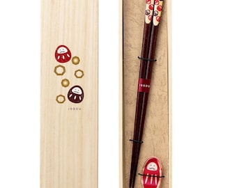Lucky Daruma  Japanese Chopsticks with Paulownia Box