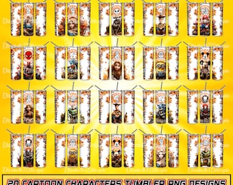 20 Cartoon Skinny 20 oz Tumbler Sublimation Design PNG - Movie Character Bundle Tumbler Straight and Tapered PNG