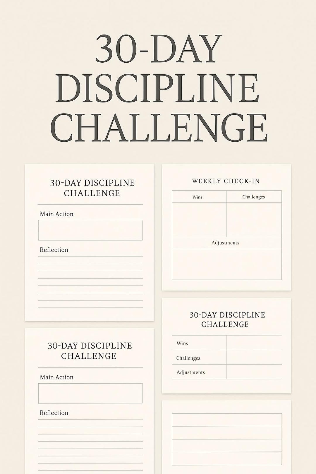 Discipline Planner 30-day Discipline Challenge | Minimalist Beige PDF | Daily ...