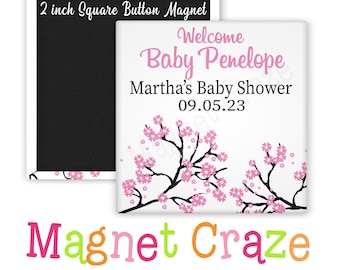 Custom 2 Inch Square Magnets - Cherry Blossoms  - Wedding Favors - Baby Showers - Personalized - Save the Date