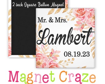 Custom 2 Inch Square Magnets - Floral Design - Wedding Favors - Personalized - Save the Date