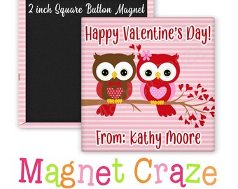 LOVE BIRDS - Valentine's Day - Favors - Gifts - Class Gifts - Custom 2 Inch Square Magnets