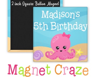 Custom 2 Inch Square Magnets - UNDER THE SEA - Birthday Favors - Personalized - Cute