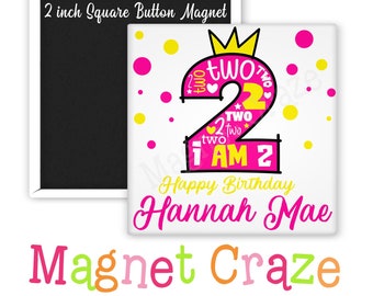 Custom 2 Inch Square Magnets - Birthday Number - Birthday Favors - Personalized - Cute