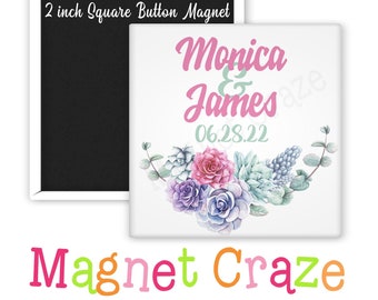 Custom 2 Inch Square Magnets - Floral Design - Wedding Favors - Personalized - Save the Date