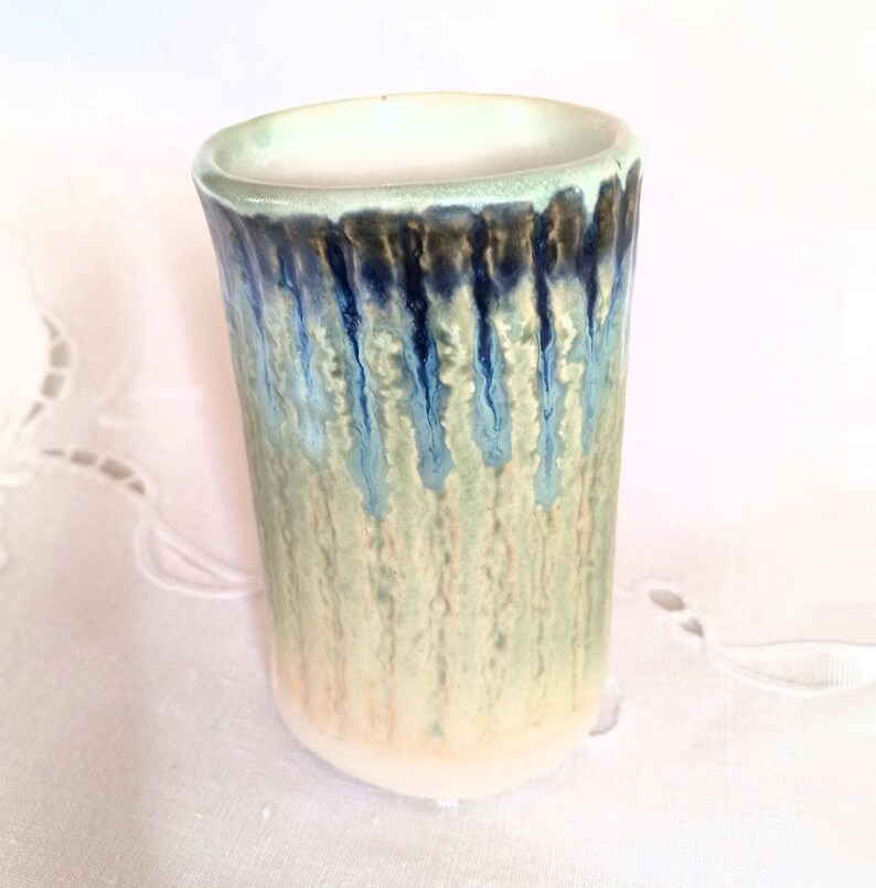 Bathroom Glass, Small Cylindrical Pottery Vase image 5