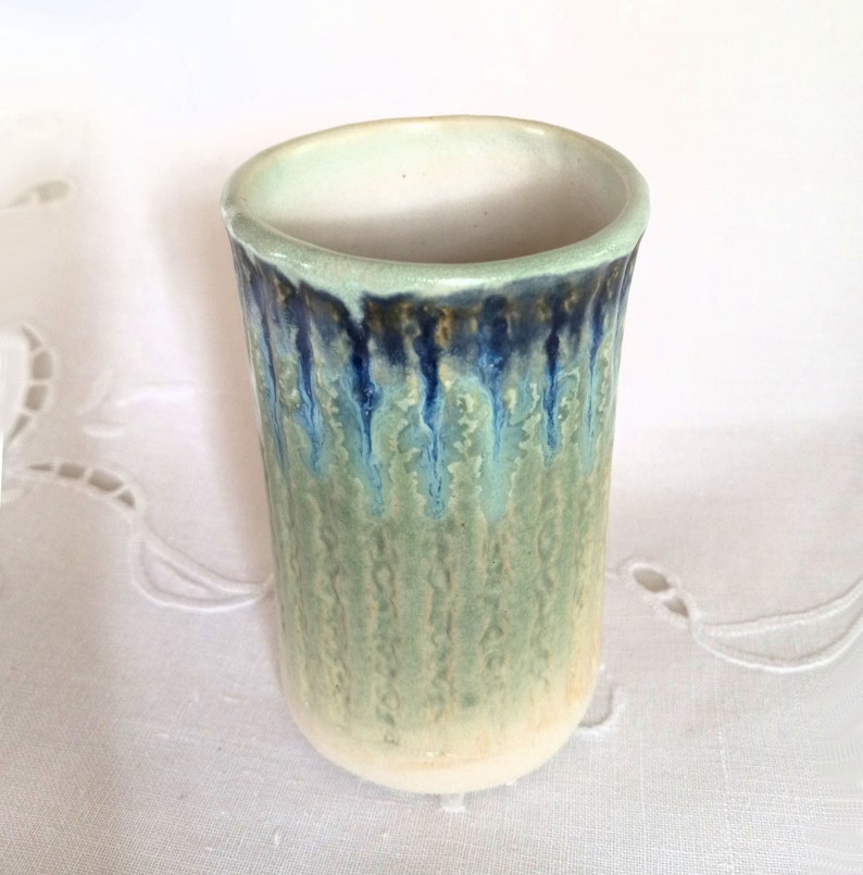 Bathroom Glass, Small Cylindrical Pottery Vase image 4