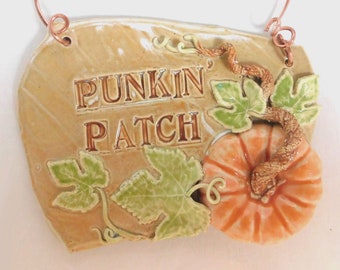 Porcelain Punkin' Patch Plaque with Copper Hanger