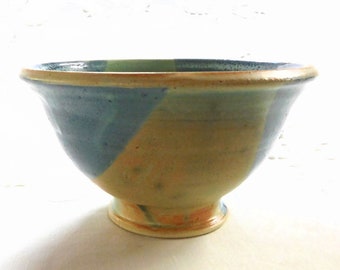 Small Thrown Stoneware Bowl dipped in Green, Blue and White Glazes