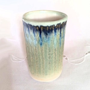 Bathroom Glass, Small Cylindrical Pottery Vase image 3