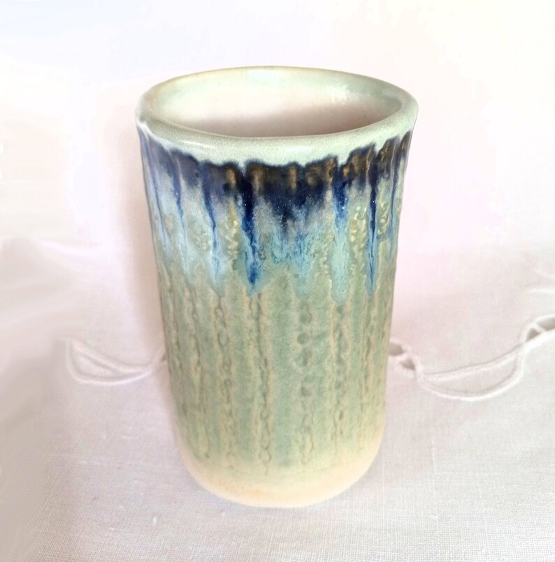 Bathroom Glass, Small Cylindrical Pottery Vase image 3