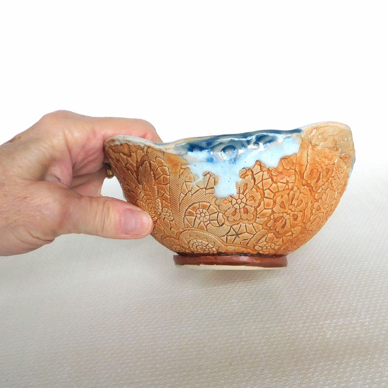 Hand-built Bowl, Single Serving Size in Blues and Terracotta image 3