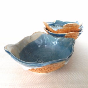 Hand-built Bowl, Single Serving Size in Blues and Terracotta image 1