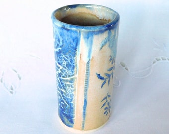 Cylindrical Pottery Short Vase, Bathroom Glass