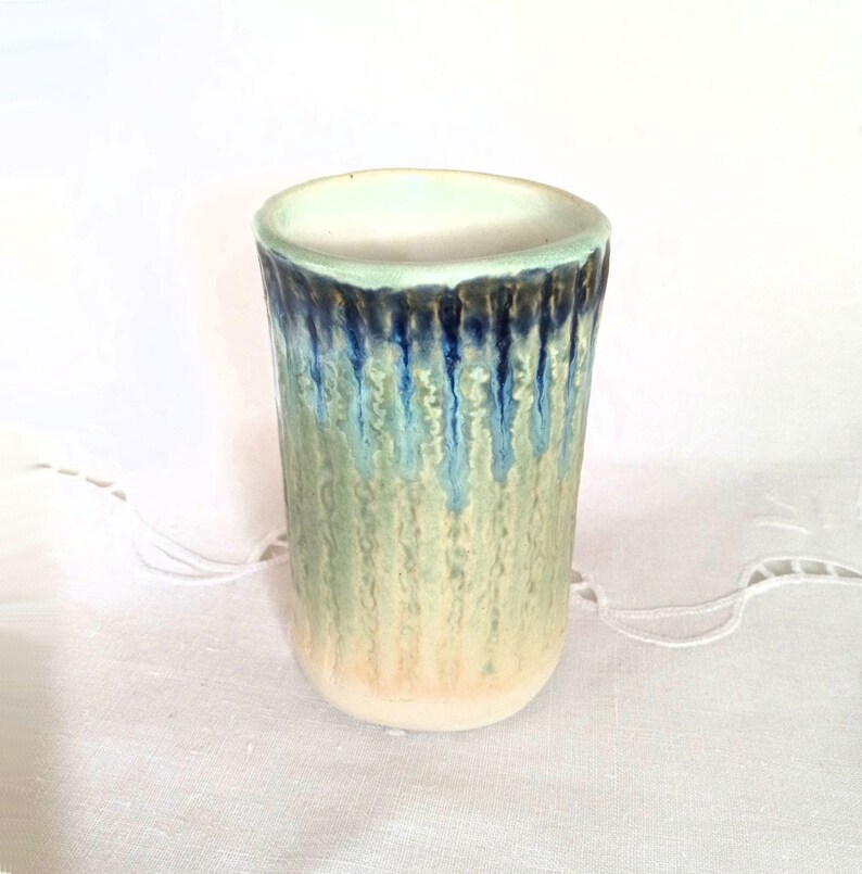 Bathroom Glass, Small Cylindrical Pottery Vase image 1