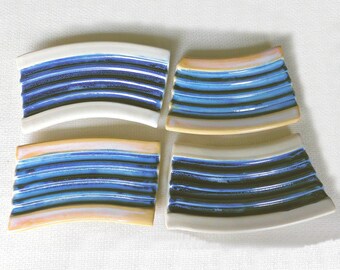 Bar Soap Dishes with Raised Drain Ridges in Indigo and Honeycomb