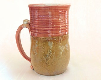 Pottery Coffee Mug in Antique Red and Gold, Holds  22oz.