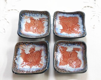 Square Pottery Coffee Spoon Rests, Teabag Holders or Ring Dishes