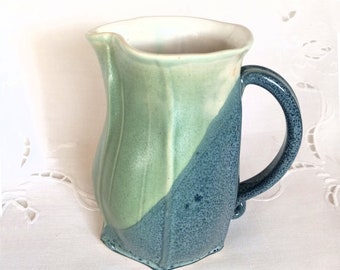 Pottery Pitcher or Creamer, Handmade in Green & Blue