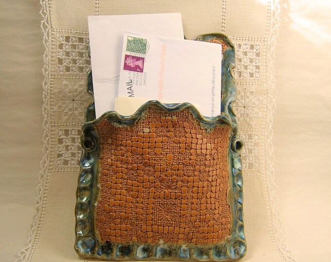 Stoneware Pottery Mail Box and Wall Pocket in Burnt Orange and Etsy