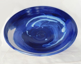 Large Thrown Porcelain Bowl in Cobalt Blue & White