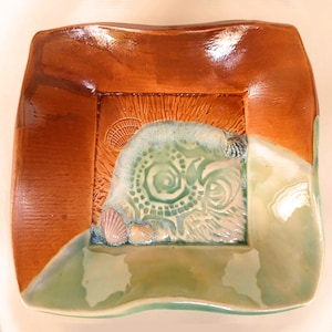 Sea and Sand Beach Motif with Shells, Handmade Pottery Small Decorative Dish, Hang-able