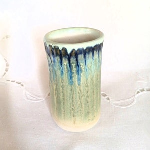 Bathroom Glass, Small Cylindrical Pottery Vase image 2
