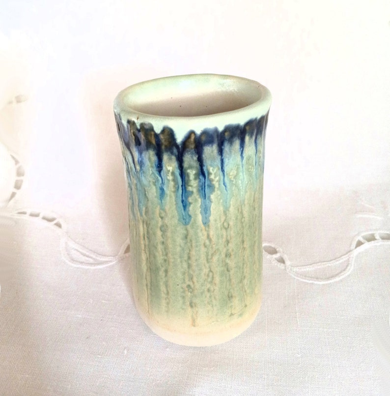 Bathroom Glass, Small Cylindrical Pottery Vase image 2