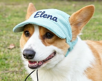 Custom Dog Hat with Name, Pet Name Corduroy Hat with Ear Holes, Personalized Pet Baseball Cap, Puppy Outdoor Items, Unique Pet Gift