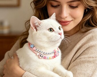 Custom Name Beaded Collar fot Dog Cat, Pet Loss Prevention Collar, Adjustable Puppy Necklace, Doggy Phone Number Collar, Pet Handmade Gift