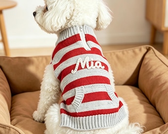 Custom Pet Name Stripe Sweater, Personalized Name Jumper for Puppy, Warm Cozy Knitwear for Dogs, Doggy Outdoor Supplies, Doggy Lover Gift