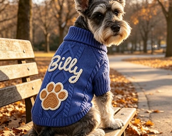 Personalized Name Warm Sweater for Pet, Doggy Name Jumper with Paw, Cat Dog Autumn&Winter Outfit, Small Puppy Knit Sweater, Custom Dog Gift