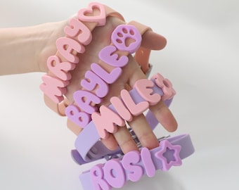 Personalized Name Collar for Dog, Custom Pet Name Silicone Collar, Pastel Puppy Accessory, Doggy Anti Loss collar, Dog Lover Gift