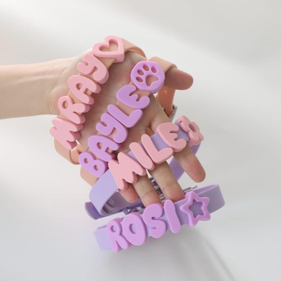 Personalized Name Collar for Dog, Custom Pet Name Silicone Collar, Pastel Puppy Accessory, Doggy Anti Loss collar, Dog Lover Gift