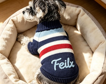 Personalized Name Sweater for Pets, Cat Dog Name Stripe Jumper, Knit Dog Sweater with Name, Puppy Striped Sweater, Dog Lover Gift