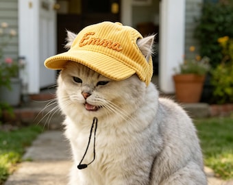Personalized Dog Cat Hat with Name, Custom Embroidered Pet Cap, Dog Name Corduroy Baseball Cap, Dog Outdoor Supplies, Dog Gift