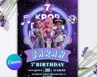 K-Pop Demon Hunters Birthday Invitation - Huntrix Golden, Editable Canva Template (Digital Download