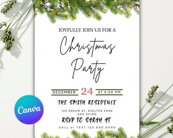 Editable Christmas Party Invitation Template, Printable Canva Invite (Digital Download) canva templates