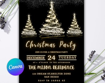 Black and Gold Christmas Party Invitation | Animated Holiday Evite | Elegant Canva Template |